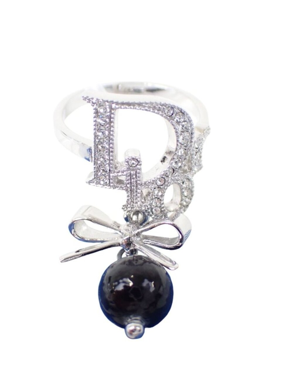 Dior Rhinestone Ribbon Motif Ring Silver - Picture 2 of 7